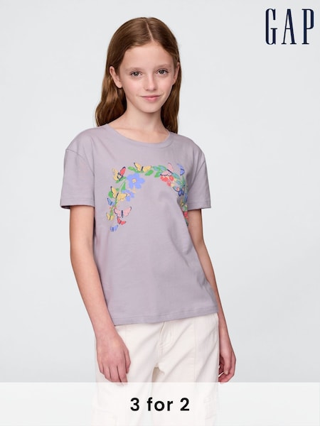 Gap Purple Cotton Short Sleeve Crew Neck Graphic T-Shirt (4-13yrs) (F49026) | £10
