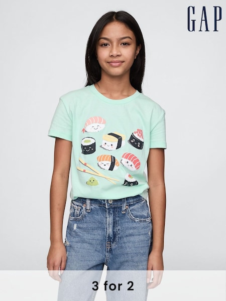 Gap Green Sushi Cotton Short Sleeve Crew Neck Graphic T-Shirt (4-13yrs) (F49028) | £10
