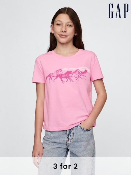 Gap Pink Cotton Short Sleeve Crew Neck Graphic T-Shirt (4-13yrs) (F49032) | £10