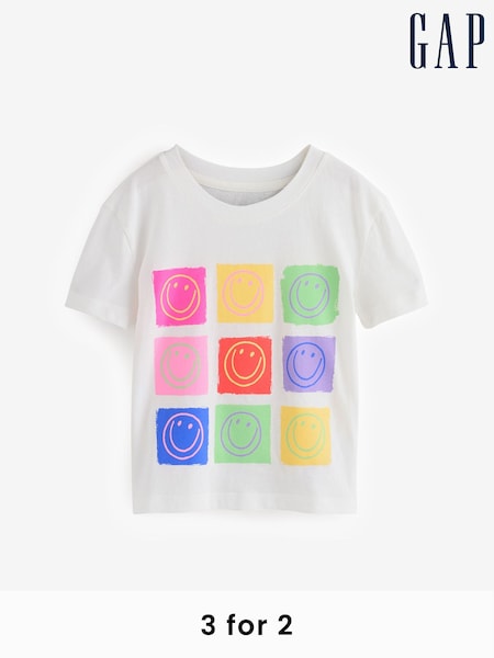 Gap White Smile Cotton Short Sleeve Crew Neck Graphic T-Shirt (4-13yrs) (F49033) | £10