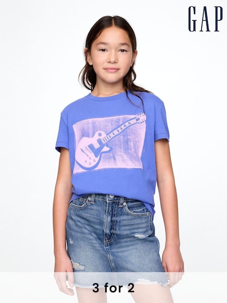 Gap Blue Guitar Cotton Short Sleeve Crew Neck Graphic T-Shirt (4-13yrs) (F49034) | £10