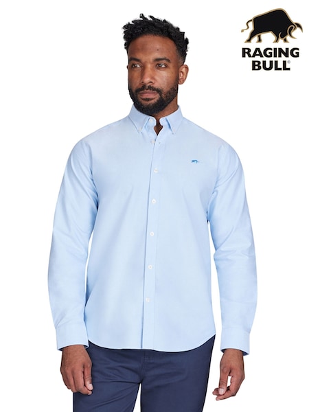 Raging Bull Blue Long Sleeve Classic 100% Cotton Oxford Shirt (F49042) | £65 - £75