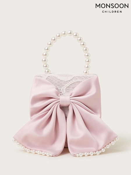 Monsoon Pink Pearly Bow Bridesmaid Lace Bag (F49104) | £15