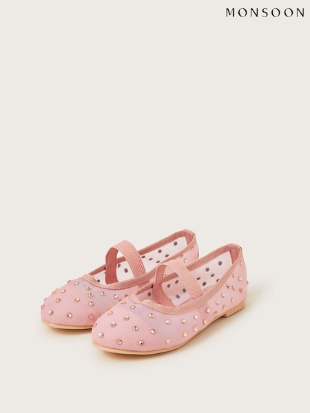 Monsoon Pink Diamante Mesh Ballet Flats (F49114) | £28 - £32