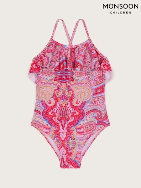 Monsoon Orange Paisley Frill Swimsuit (F49129) | £16 - £20