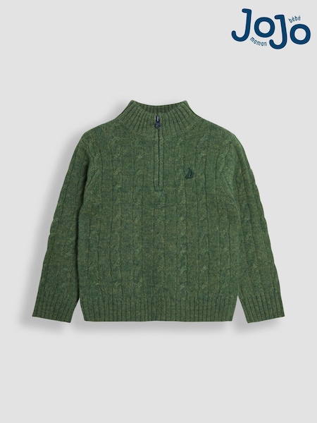 JoJo Maman Bébé Green Classic Cable Half Zip Jumper (F49180) | £26 - £29