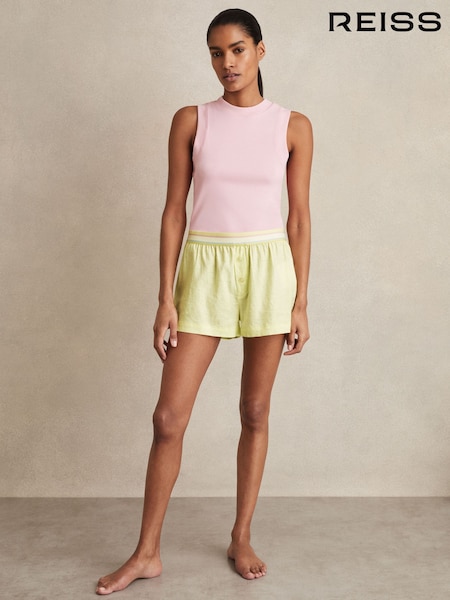 Reiss Lemon Yellow Kiera Linen-Blend Contrast-Waist Boxer Shorts (F49241) | £68