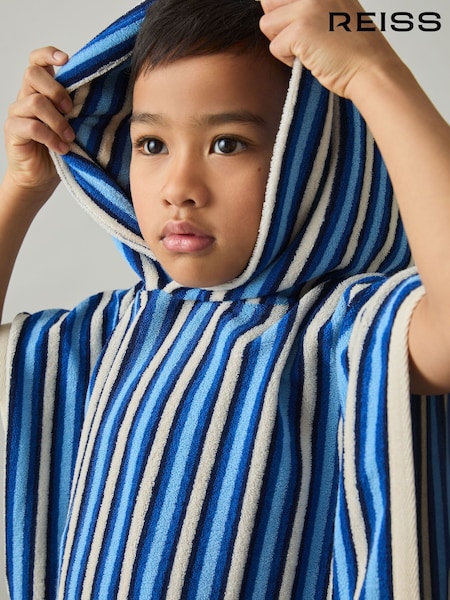 Reiss Blue Multi Pico 9-13 yrs Stripe Hooded Towel Cape (F49251) | £24