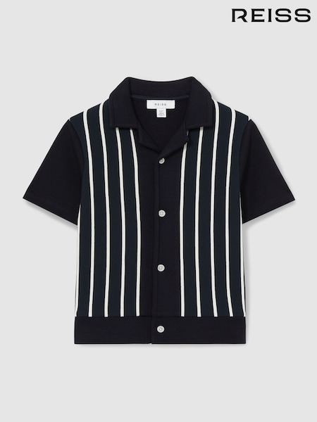 Reiss Navy/White Chaplin Stripe Cuban-Collar Shirt (F49261) | £38