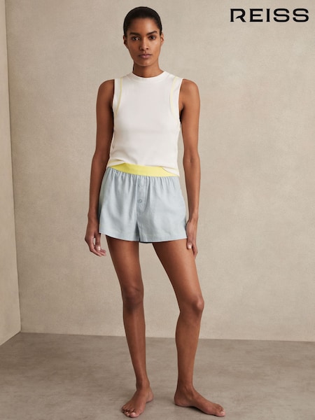 Reiss Blue Kiera Linen-Blend Contrast-Waist Boxer Shorts (F49263) | £68