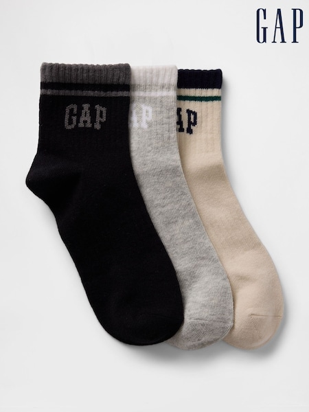 Gap Black,Grey & Beige Logo Quarter Crew Socks 3-Pack (F49309) | £10