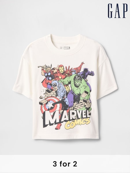 Gap White Marvel Oversized Graphic Short Sleeve T-Shirt (6mths-5yrs) (F49344) | £16