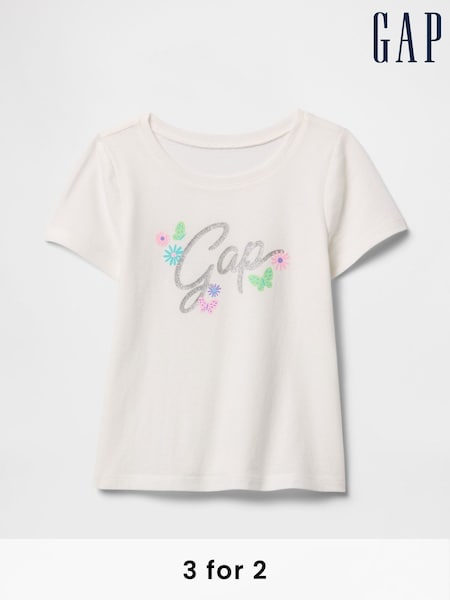 Gap White Short Sleeve Crew Neck Graphic T-Shirt (6mths-5yrs) (F49408) | £10