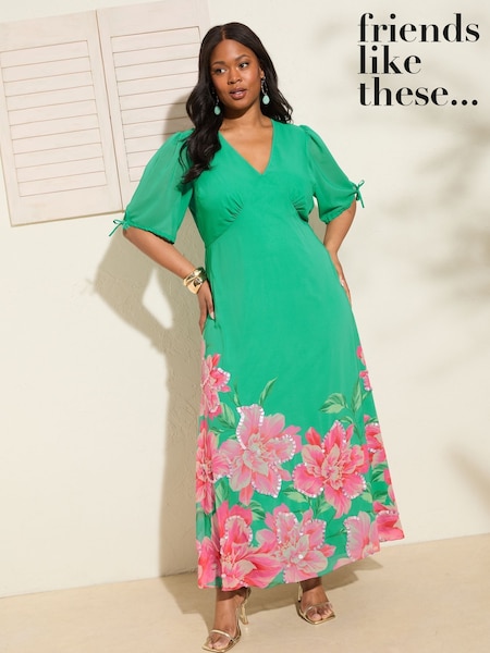 Friends Like These Green Chiffon Embellished V-Neck Empire Maxi Dress (F49427) | £85