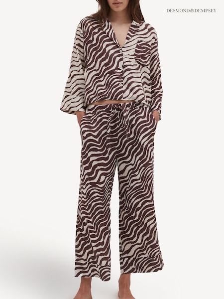 Desmond & Dempsey Cocoa/Cream Boxy Short & Wide Leg Trouser Set (F49561) | £225