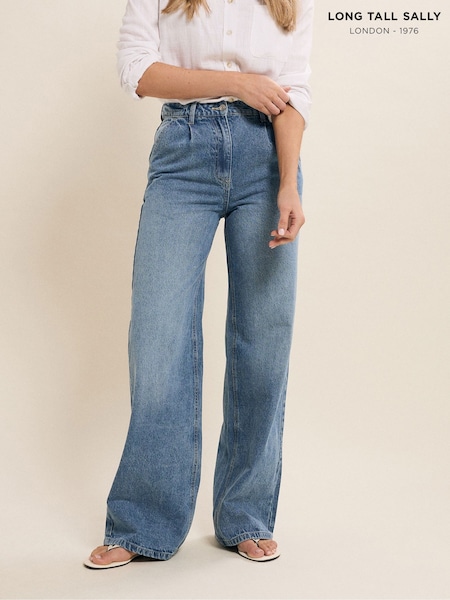Long Tall Sally Blue Wide Leg Pleated Front 100% Cotton Jeans (F49688) | £43
