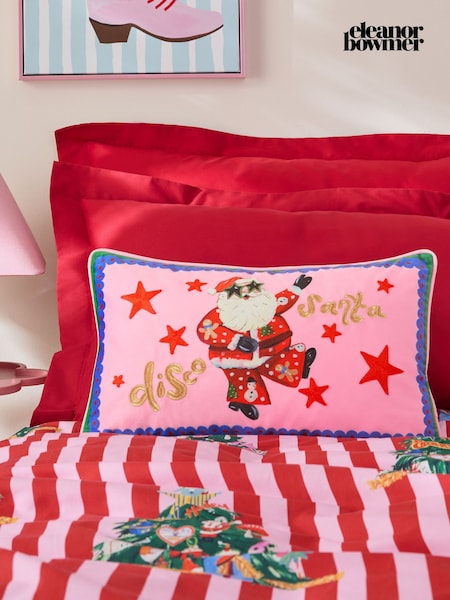 Eleanor Bowmer Pink Disco Santa Slogan Embroidered Cushion (F49707) | £22