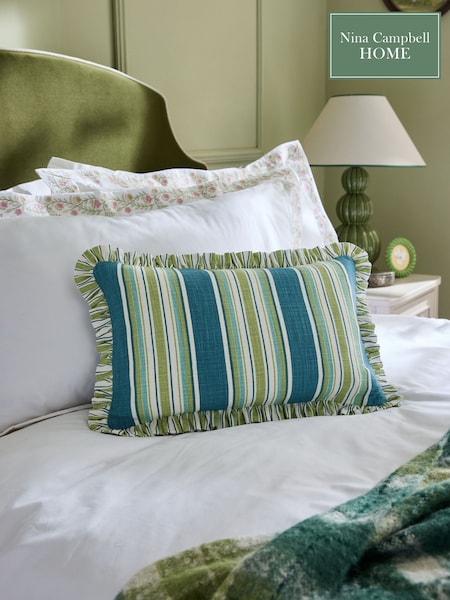 Nina Campbell Blue Maypole Stripe Ruffle Edge Cushion (F49713) | £28 - £36