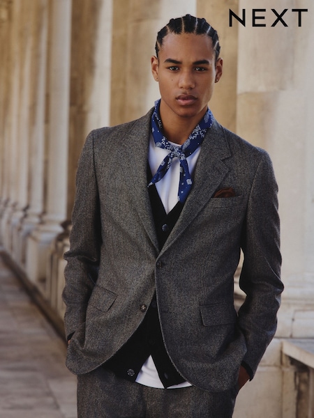 Grey Slim Fit Herringbone Stripe Suit Jacket (F49774) | £114