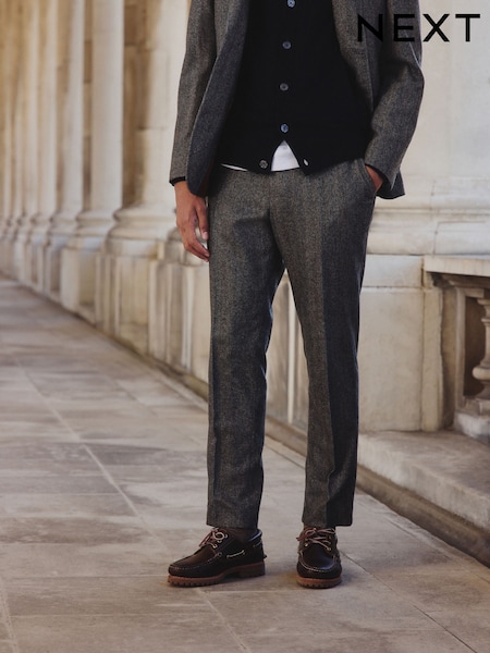 Grey Slim Fit Wool Blend Herringbone Stripe Suit Trousers (F49775) | £65