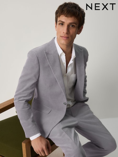 Light Grey Slim Fit Corduroy Suit Jacket (F49792) | £99
