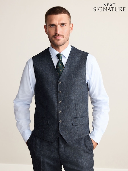 Navy Signature Abraham Moon Wool Donegal Suit Waistcoat (F49804) | £90