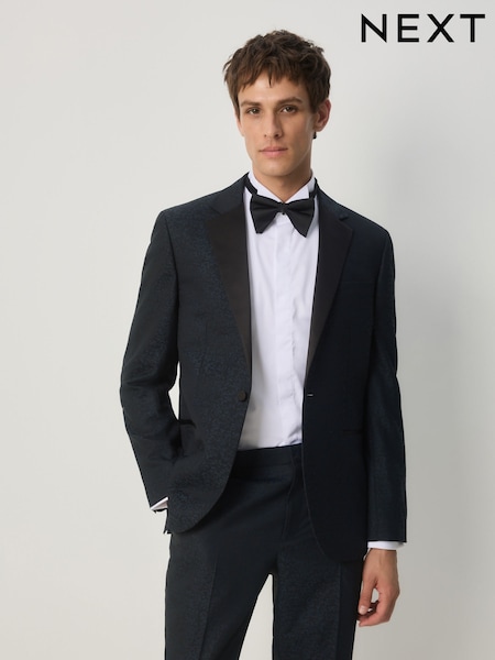 Navy Blue Slim Fit Jaquard Pattern Tuxedo Suit Jacket (F49807) | £89