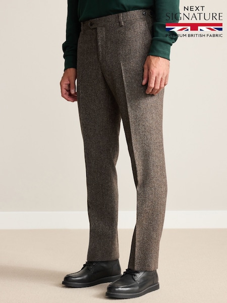 Brown Tailored Fit Signature Abraham Moon 100% British Wool Donegal Suit Trousers (F49824) | £100