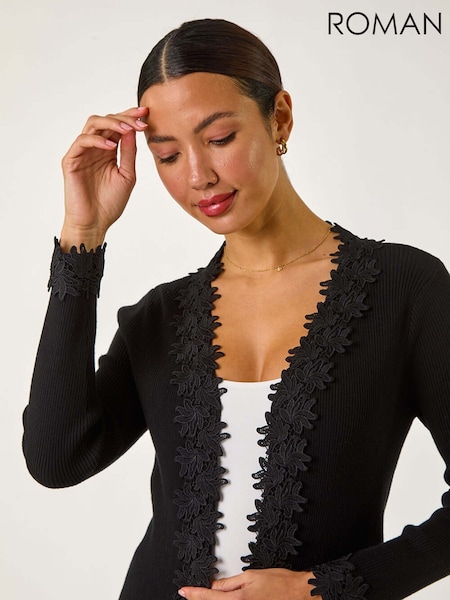 Roman Black Lace Trim Knit Cardigan (F49859) | £42