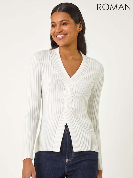 Roman White Cable Split Knit Jumper (F49903) | £36