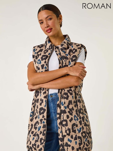 Roman Natural Animal Print Hooded Gilet (F49930) | £65