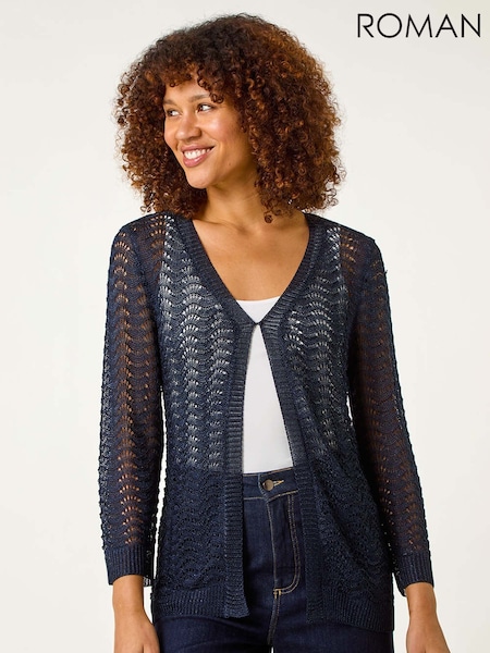 Roman Blue Textured Crochet Knit Shrug (F49940) | £42