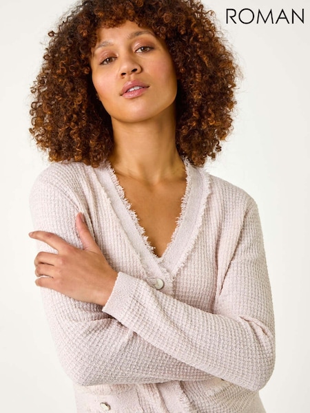 Roman Pink Fringe Button Knit Cardigan (F49944) | £45