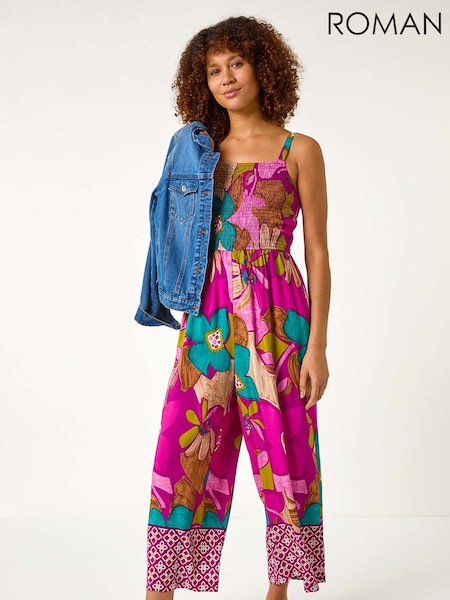 Roman Purple Floral Print Border Frill Jumpsuit (F49946) | £45