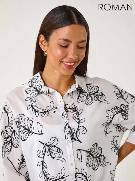Roman White Linear Floral Print 100% Cotton Shirt (F49964) | £45