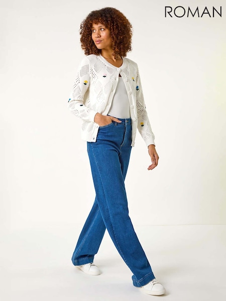 Roman White Flower Embroidered Cardigan (F49981) | £48
