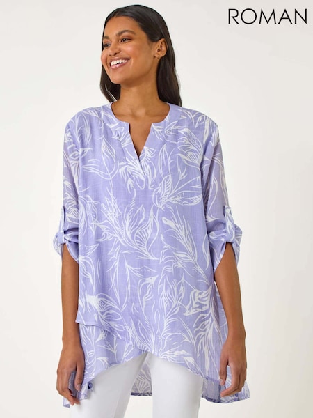Roman Purple Floral Print Pleat Front Top (F49982) | £42