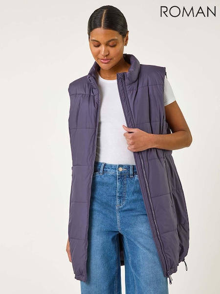 Roman Purple Quilted Zip Detail Longline Gilet (F49983) | £60