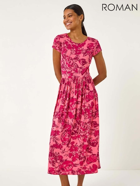 Roman Pink Floral Print Pocket Midi Dress (F49990) | £42