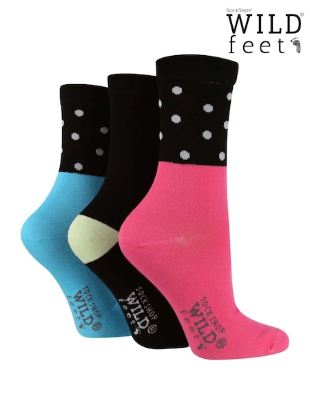 Wild Feet Black Bamboo Pop Colour Socks 3 Pack (F50013) | £12
