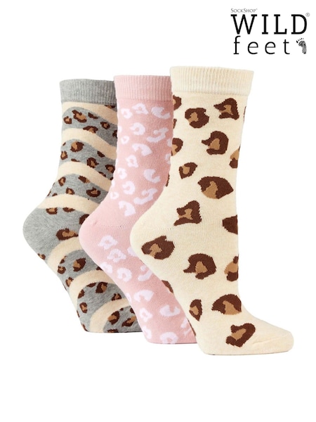 Wild Feet Cream Novelty Jacquard Crew Socks 3 Pack (F50025) | £12