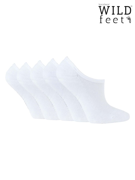 Wild Feet White Bamboo Super Low Cut Trainer Liners Socks 5 Pack with Heel Grip (F50026) | £14