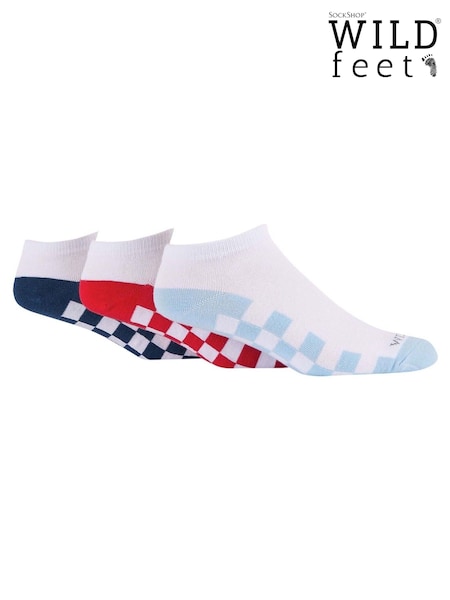 Wild Feet White Checkerboard Cotton Trainer Liners Socks 3 Pack (F50027) | £12