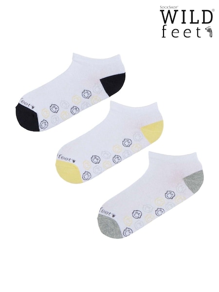 Wild Feet White Smiley Cotton Trainer Liners Socks 3 Pack (F50038) | £12