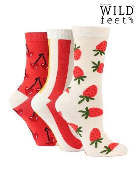 Wild Feet Red Novelty Jacquard Crew Socks 3 Pack (F50041) | £12