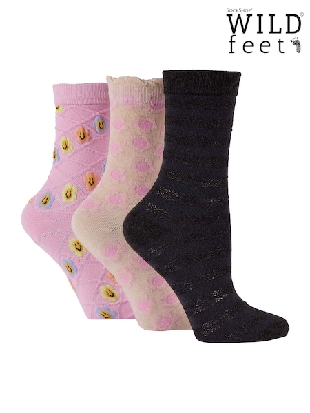 Wild Feet Pink Bamboo Textured Detail Crew Socks (F50049) | £12
