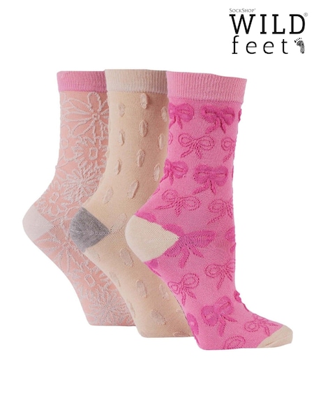 Wild Feet Pink Light Bamboo Textured Detail Crew Socks (F50057) | £12