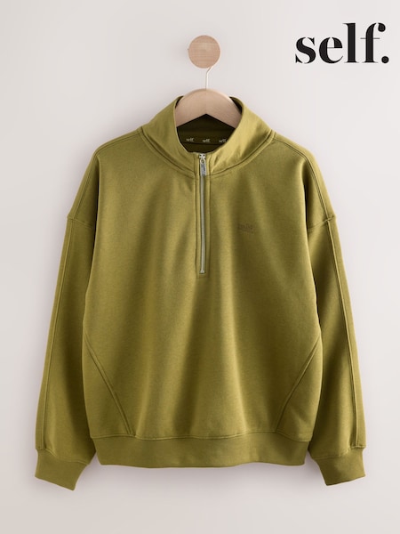 self. Olive Green Half Zip Sweatshirt (F50071) | £28