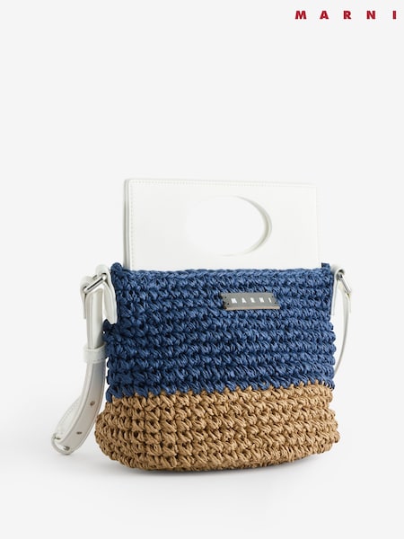Marni Blue Faux Leather Cross-Body Bag With Logo (F50095) | £173