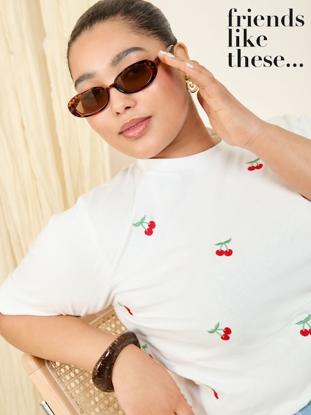 Friends Like These Ivory Curve Crew Neck Embroidered Easy T-Shirt (F50210) | £22